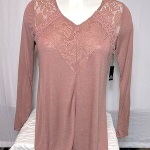 Louise Paris Mauve Lace Tunic Top Size 2X New Longsleeve Stretchy